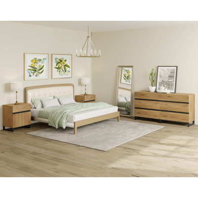 3-Piece Dresser And Nightstand Set, 63 Inches Dresser With 6 Drawers, 2 Nightstand With Drawer And Cabinet For Bedroom, Bedroom Furniture Set