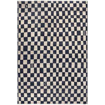 Dominique Abstract Checkered Fringe Area Rug