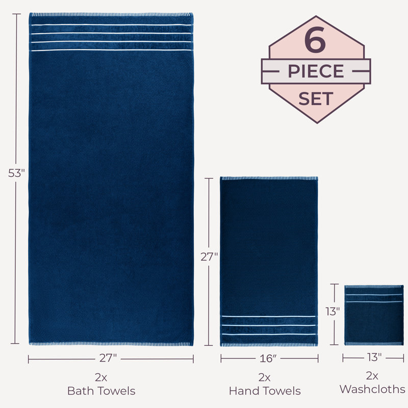 Lavish Home Bathroom Towels Set, Bathroom Accessories, Navy, Set of 6, Navy, 6 pieces