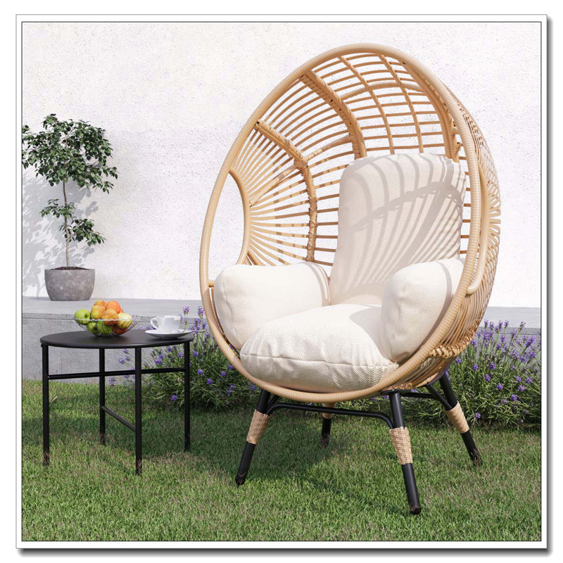 Fauteuil de patio en osier PE, Beige, Naturel