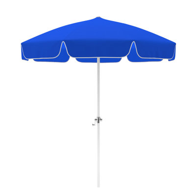 7.5' White Patio Umbrella With Fiberglass Ribs And Push Button Tilt In Pacific Blue Sunbrella