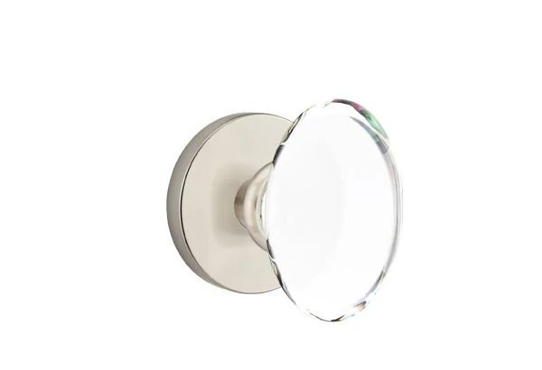 Ensemble de mortaise intérieure Emtek avec rosette à disque et poignée en verre Hampton (droite), Nickel satiné