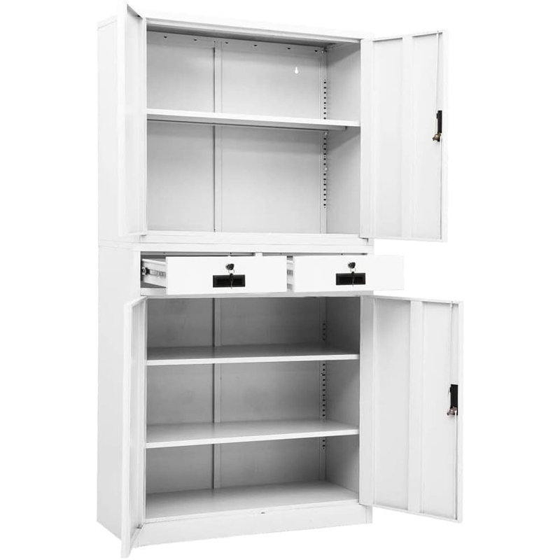 White Steel Office Storage Cabinet – Metal Cabinet With 2 Drawers & 3 Adjustable Shelves, Ideal For Home, Garage, Warehouse