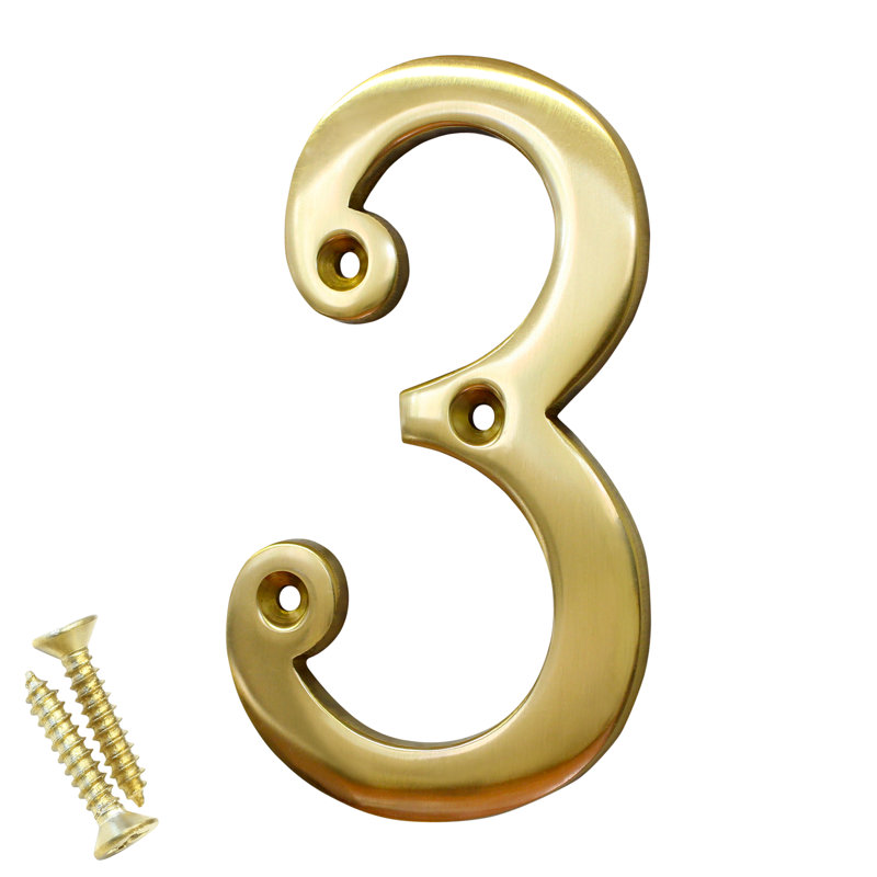 Numéro de maison 4 po, 3, Laiton poli