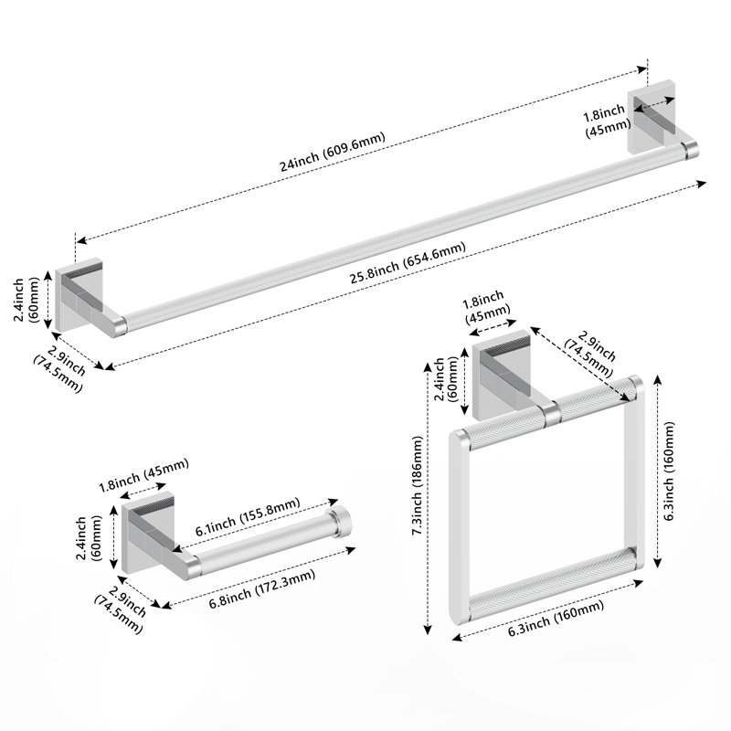 Ensemble de quincaillerie de salle de bain 3 pièces, Argent