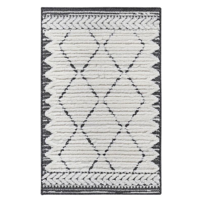 Modern Design Step Collection High-Low Trellis Cream/Anthracite Indoor Area Rug, Rectangle 2' x 3'
