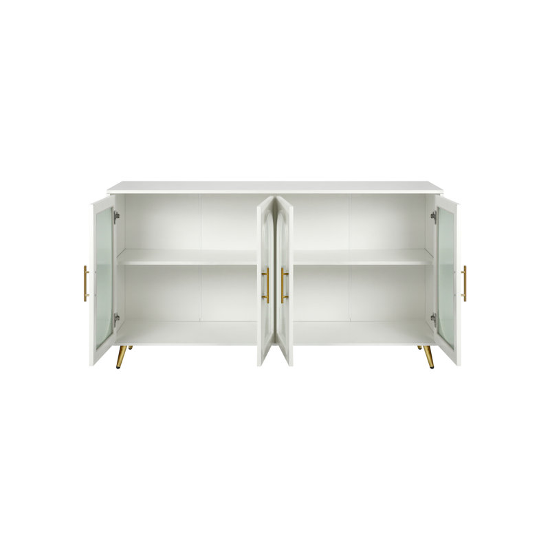 Tv Stand With Storage, Adjustable Shelves For 65+ Inch Tvs, Milky White Bedroom Appliance Storage & Effect Glass Door  White