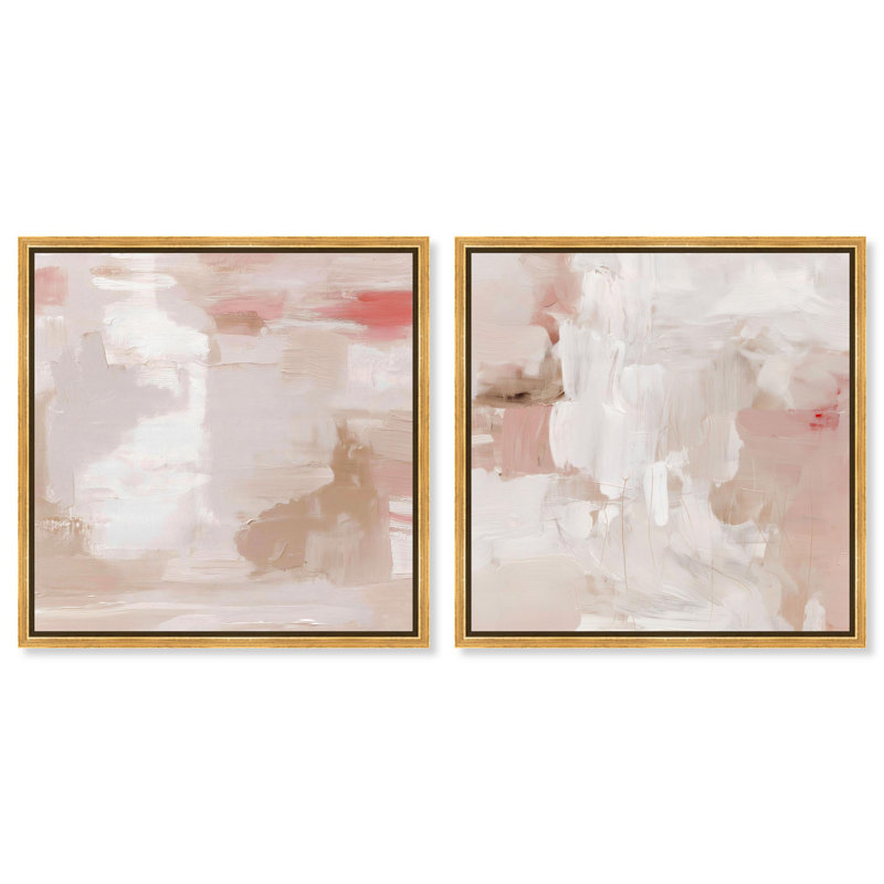 Ensemble de 2 décorations murales sur toile Blush, H 41 po x l 41 po, Cadre doré