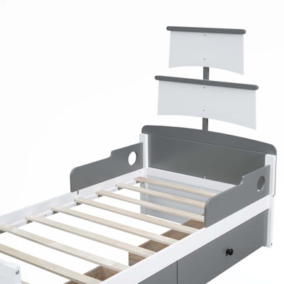 Twin Size Boat-Shaped Platform Bed With 2 Drawers -  Sunside Sails, 9FBD46D1906746968589C858A295998C