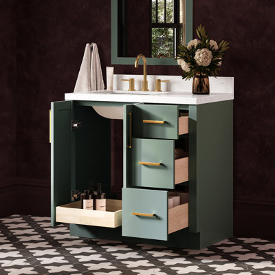   Ensemble de meuble-lavabo rectangulaire 36 po avec comptoir en quartz blanc Carrare Kayleigh