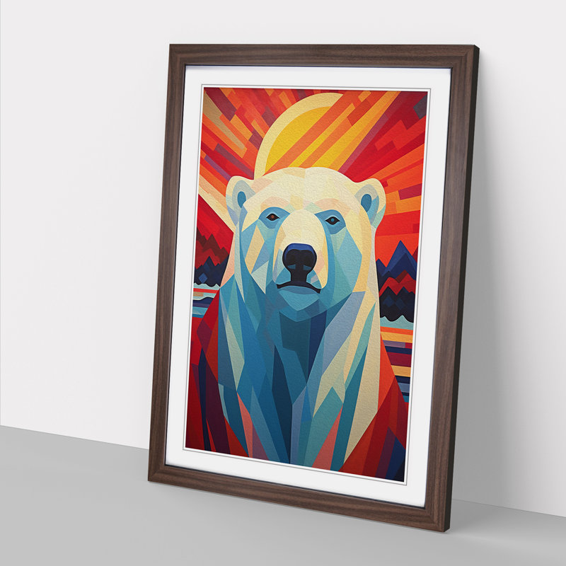XYZ-FRM-V1223-5197 Polar Bear Constructivism No.3 - Single Picture Frame Print on Wood, Walnut, 46cm H x 34cm W x 2cm D