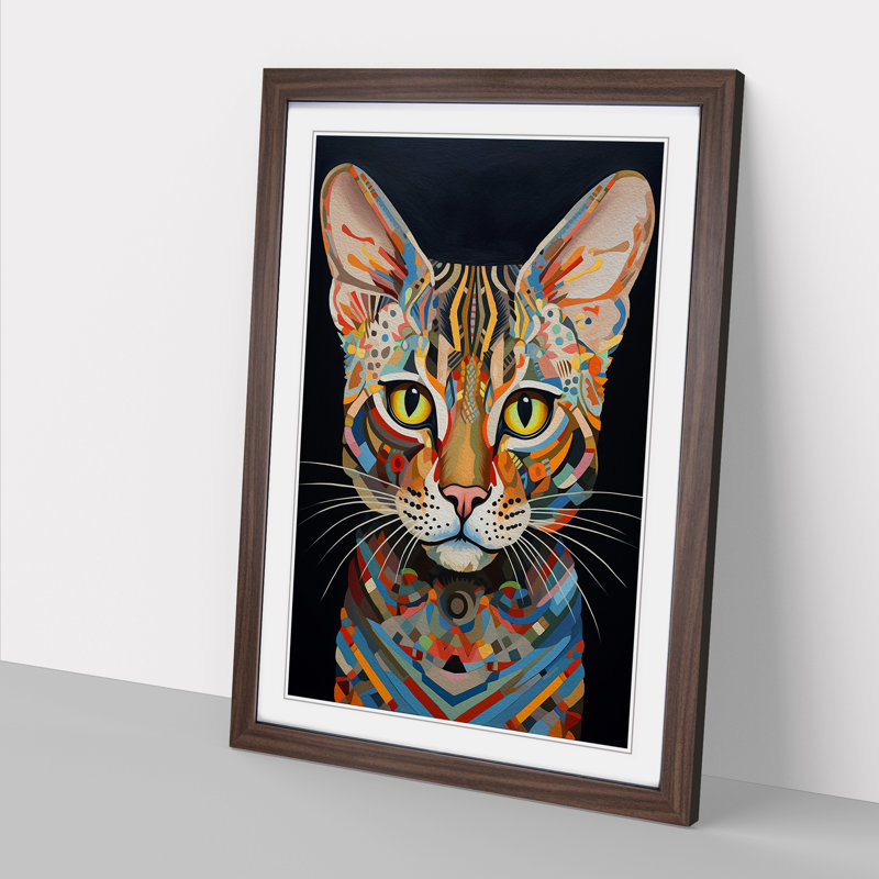 Bengal Cat Dadaism No.3 - Framed Print, 34cm H x 25cm W x 2cm D, Walnut