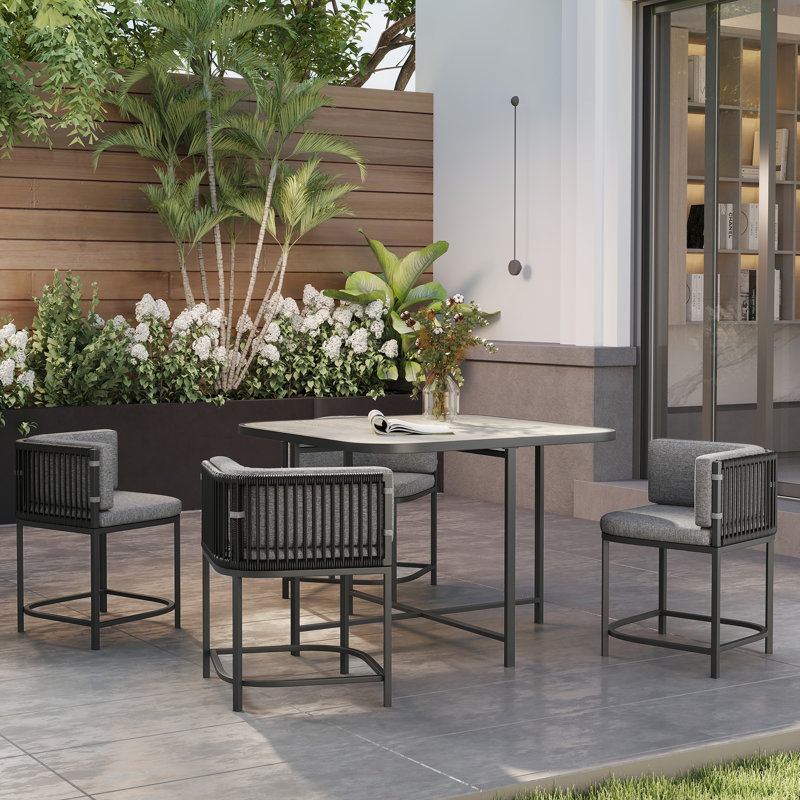 Outsunny 4 Seater Rattan Cube Garden Furniture Set Cushions, Charcoal Grey