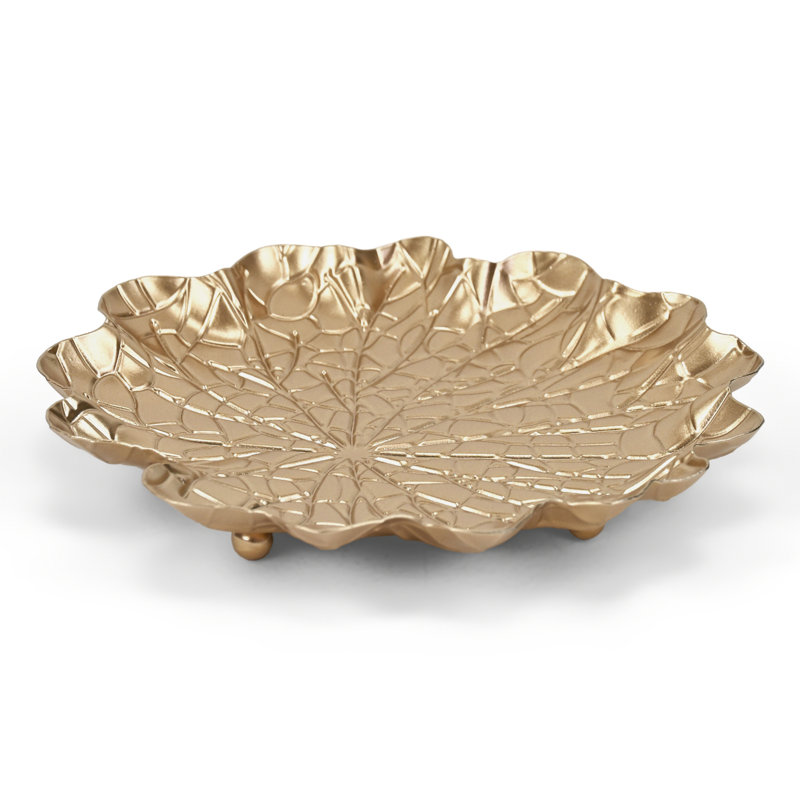 Delphine Golden Metal Lilypad Catchall Tray - Medium, 7.75"W x 7.75"D x 1"H