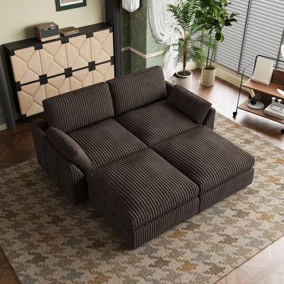 Wide Short Plush Corduroy Soft Modular Sofa Bed Apartment Coach with Detachable Cushion Cover & Ottomans