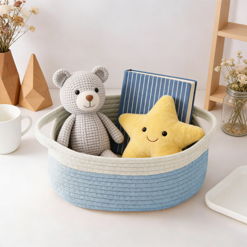 Handmade Woven Storage Baskets With Handles, Decorative Organizer Bin For Shelves, Closets, Toys, And Home Decor, Natural Rope Gift Basket