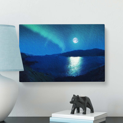 Full Moon During The Northern Lights - Wrapped Canvas Painting