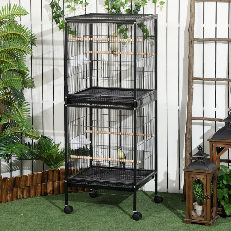140cm Steel, Wood Flat Top Floor Bird Cage with Wheels