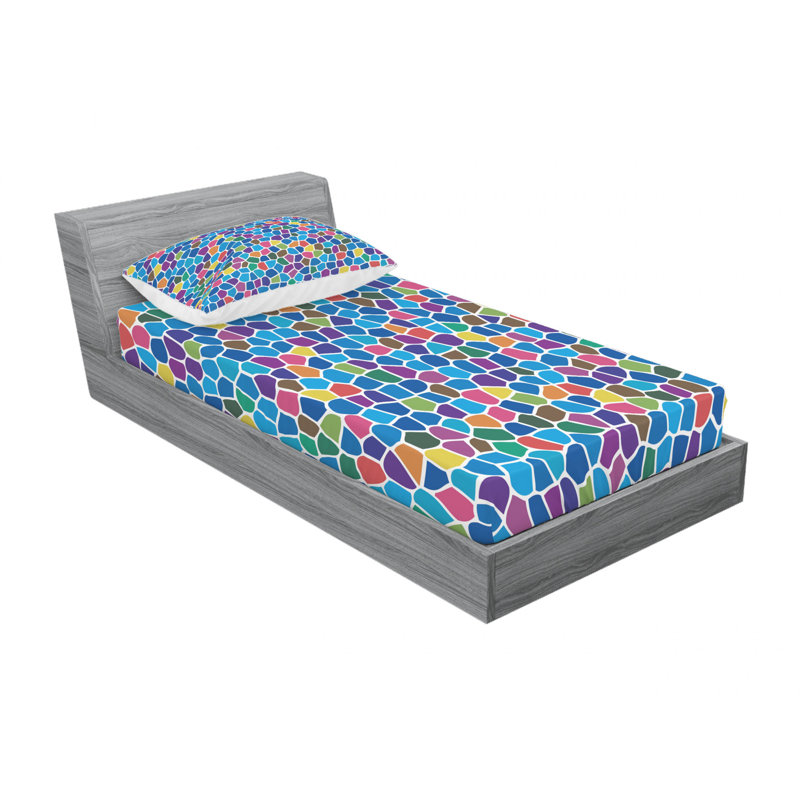 Microfiber Geometric Sheet Set, Twin Sheet Set with Fitted Sheet, Mosaic Geometric