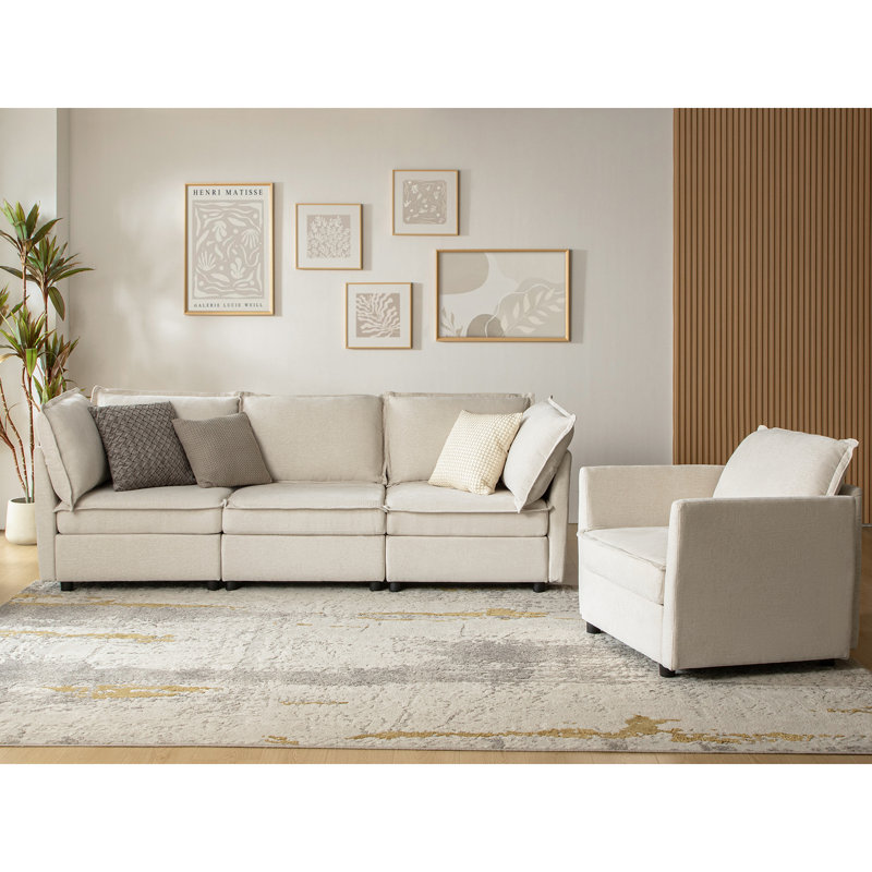 Talani Modern 4 Seater Slipcovered Corner Sofa with Hidden Storage, Beige