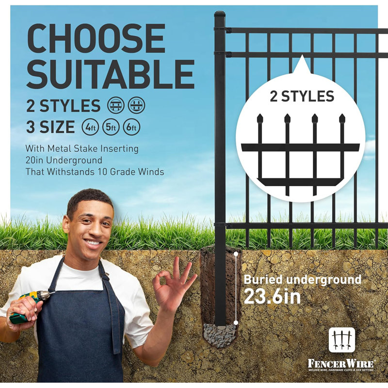 Black Heavy-Duty Flat Top Metal Fence Panels, 4 ft. H x 8 ft. W