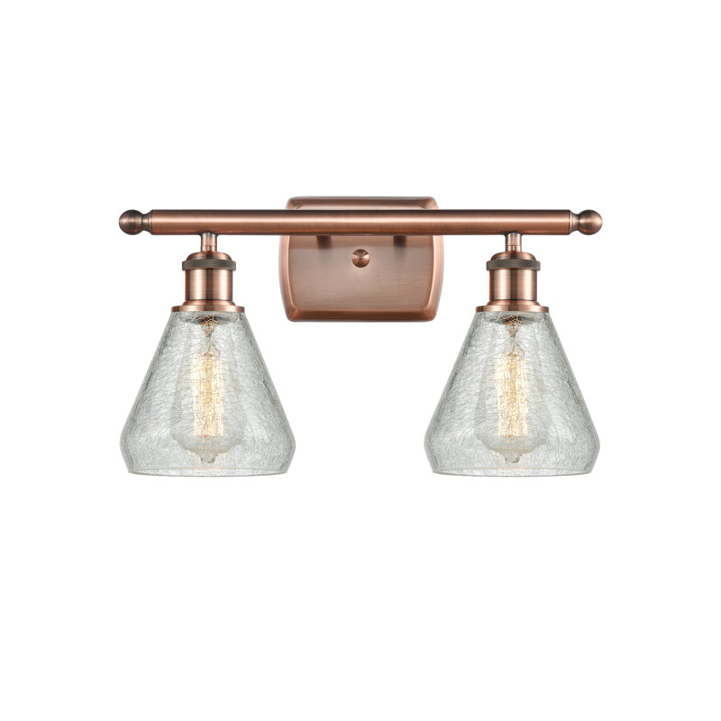 Berlin 2 - Light Dimmable Vanity Light, Clear Crackle, 6 Watt Vinage LED Bulb, Antique Copper