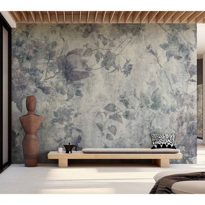 Adhésif mural floral pelez et collez - Jardin gris, L 27 po x l 38 po
