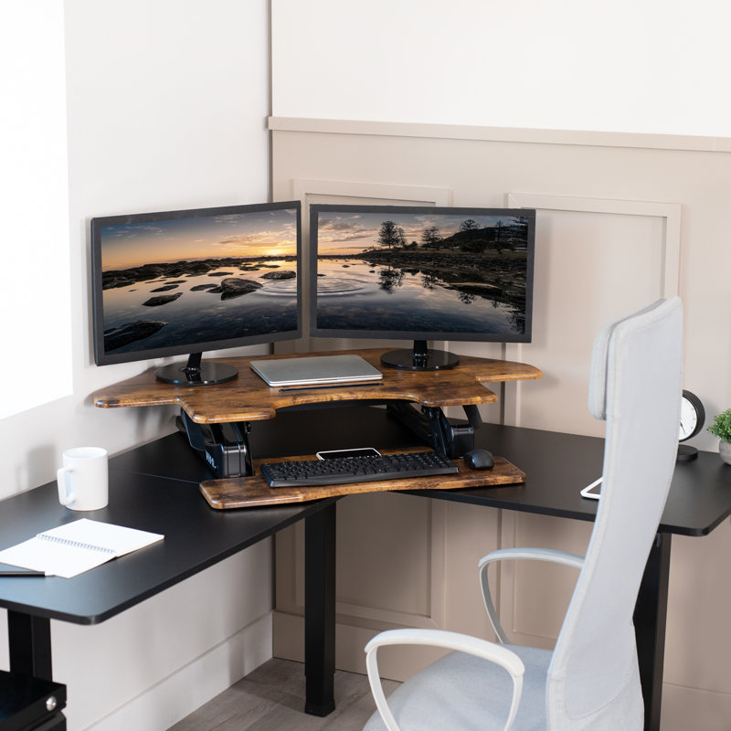 44" Corner Standing Desk Converter DESK-V000VC Series, Vintage Brown/Black
