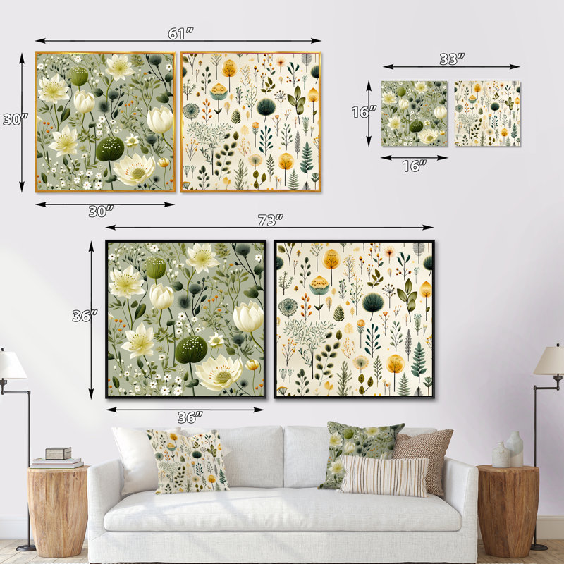 Thornaby - Ensemble de 2 collages carrés floral et botanique, Cadre flottant noir, H 16 po x l 33 po