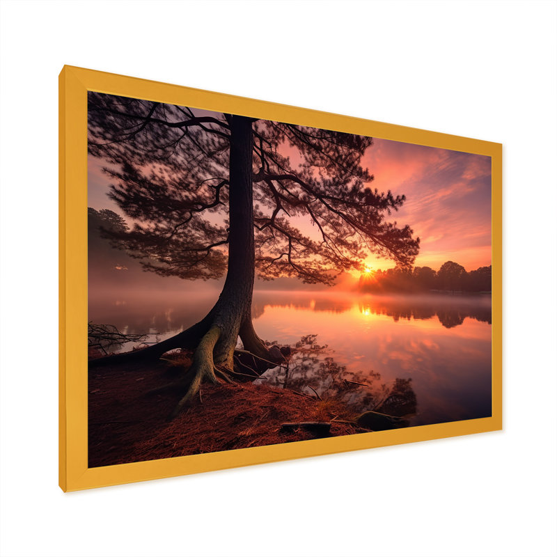 «Majestic Sunrise Over The Lake V», reproduction sur toile, H 12 po x l 20 po x P 1 po, Encadrement doré