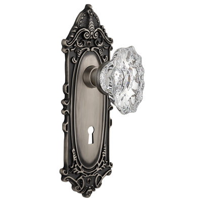 Bouton de porte de mortaise intérieure en cristal avec plaque longue chateau Victorian