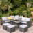 Rattan 9 - Person Seating Group with Cushions and LED Premium Parasol-114346416-114002200