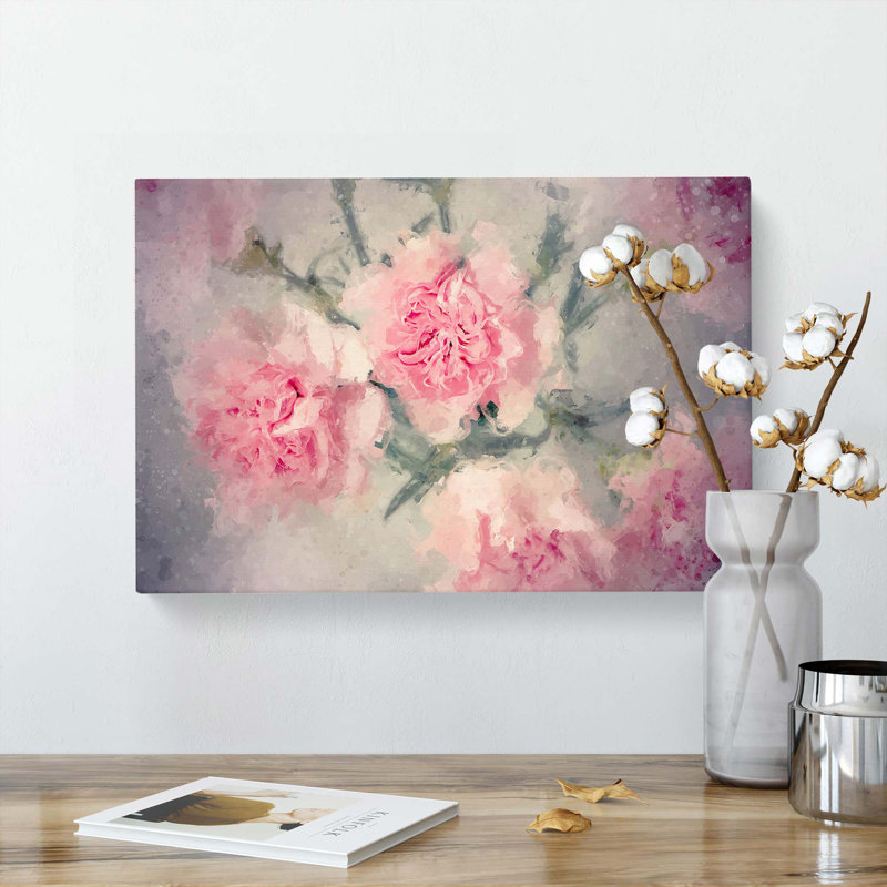 Pale Pink Carnation Flowers In Abstract - Wrapped Canvas, 35cm H x 50cm W x 3cm D