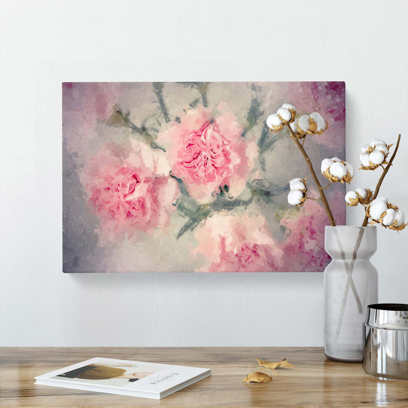 Pale Pink Carnation Flowers In Abstract - Wrapped Canvas, 50cm H x 76cm W x 3cm D