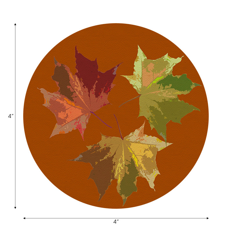 Autumn Leaves Rust Vegan Leather Round Coasters, Rust