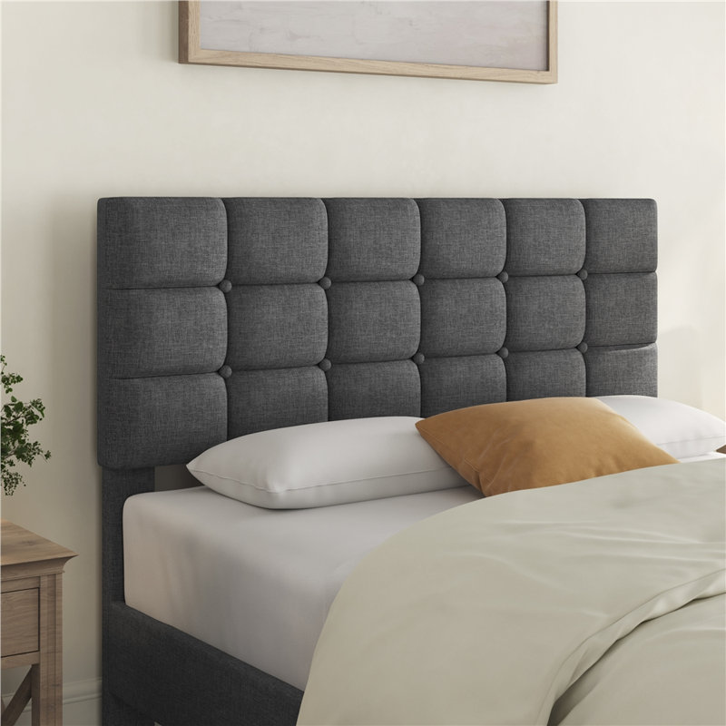 Lit plateforme tapissier Contemporary, Double, Gris foncé