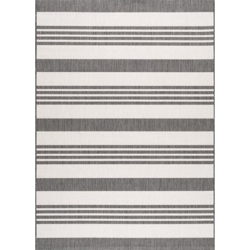 Altavista Striped Beige Indoor/Outdoor Rug, Rectangle 7' 6" x 10' 9"