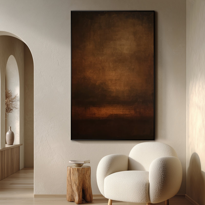 Extra Large Wall Art Fabric Print - Deep Burnt Umber Abstract with Darkened Edges Artwork Decor for Living Room or Bedroom - "Frame Assembly Required (Unfinished Frame)"