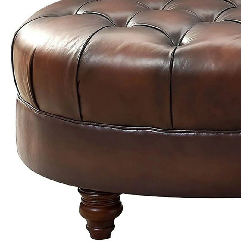 Edlizi Upholstered Ottoman, Caramel Brown Genuine Leather