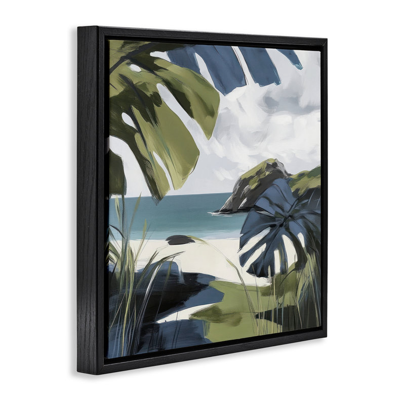 Cadre flottant Tropical Island Vibes, design par Elara Yasna, Cadre flottant noir de jais, H 18 po x l 18 po