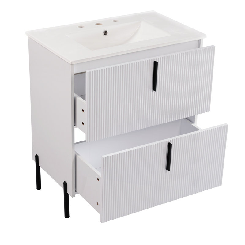Meuble-lavabo 30 po avec lavabo en céramique et tiroirs pleine extension, Blanc