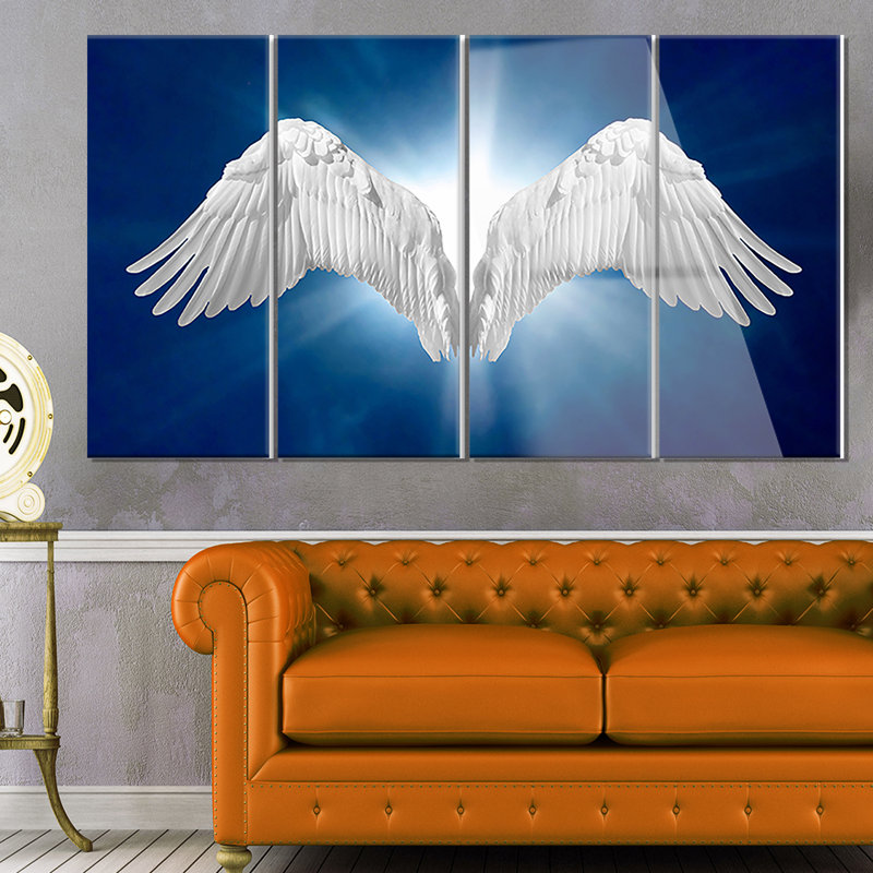 « angel ailes on blue background », ensemble de 4 impressions sur métal