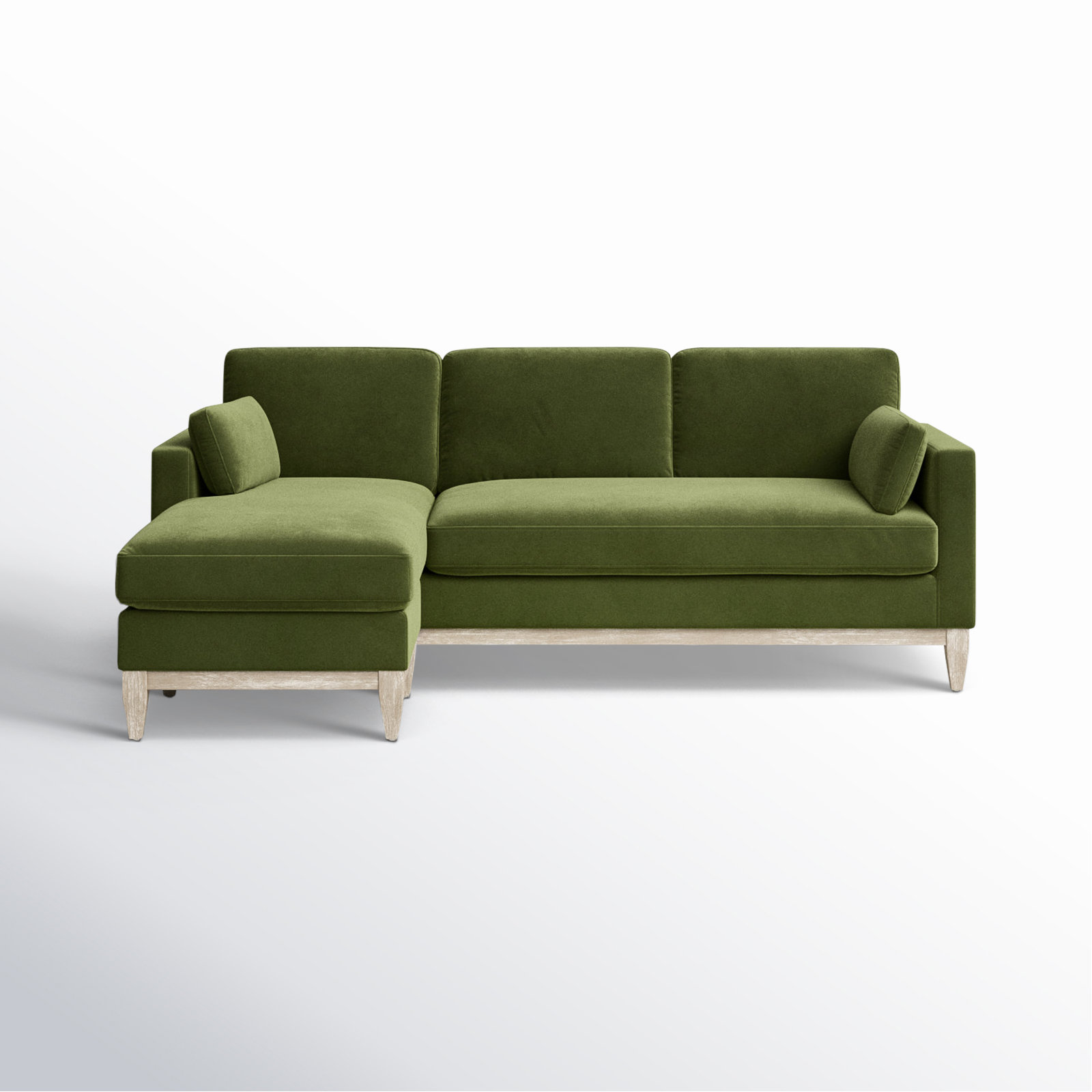Pera Velvet Modular Sofa and Chaise, Olive Green Velvet