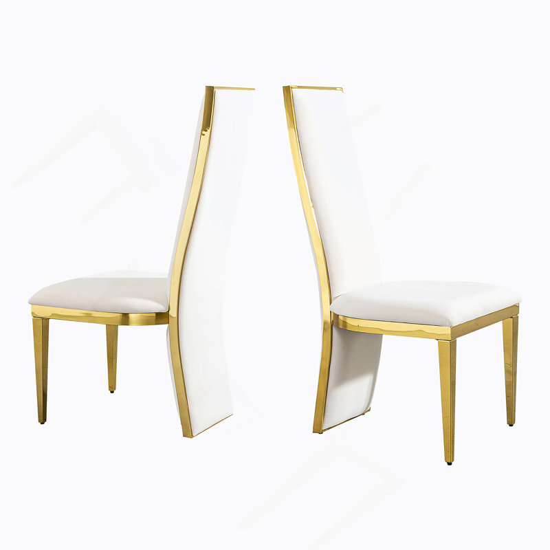 Ensemble de 2 pièces de table de salle à manger en acier inoxydable doré avec tissu blanc