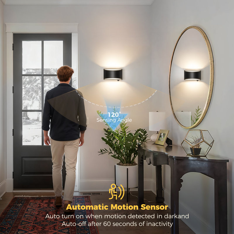 Acton Modern Rechargeable Wall Sconces, Black, 3000K, Motion Sensor, Rectangle Shape, 12W LED