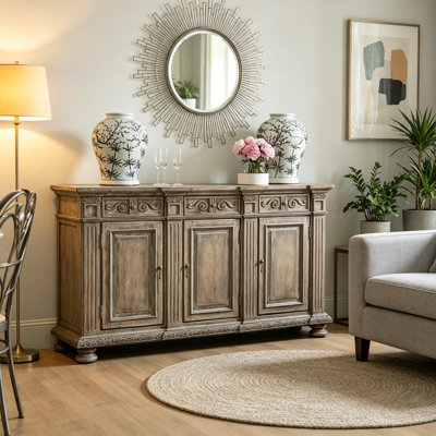 Retro Burlywood Distressed Solid Wood Sideboard