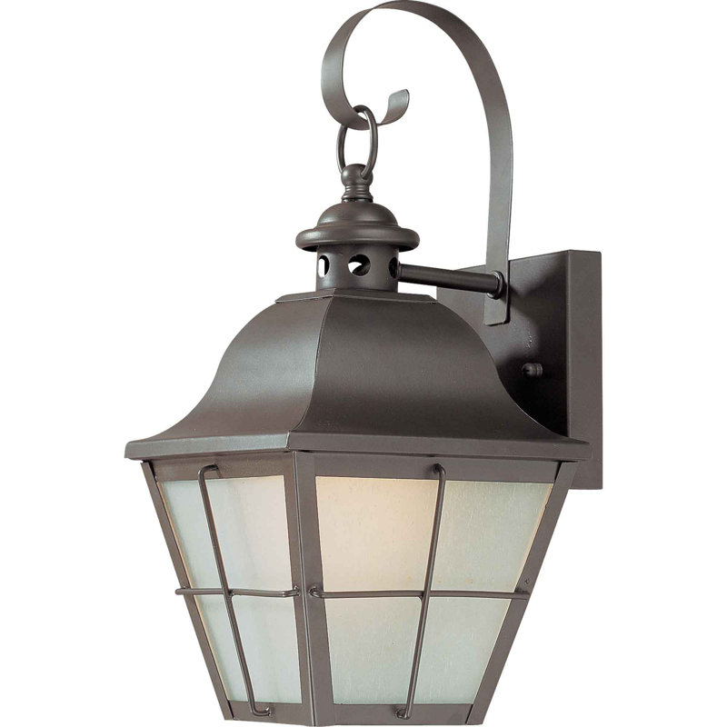 1-Light Outdoor Steel Antique Bronze Wall Light Wall Mount Wall Sconce Wall Lantern with Frosted Seedy Glass