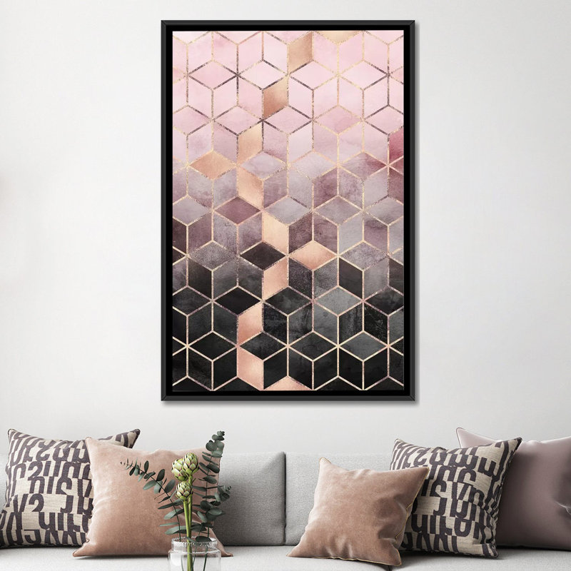 « rose &, cubes gris, cubes gris, rectangulaires » par elisabeth fredriksson, reproduction d’impression sur toile tendue
