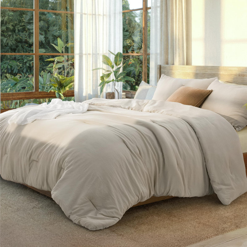 Bedsure Reversible Prewashed Comforter Set, King Comforter + 2 King Pillowcases, Linen