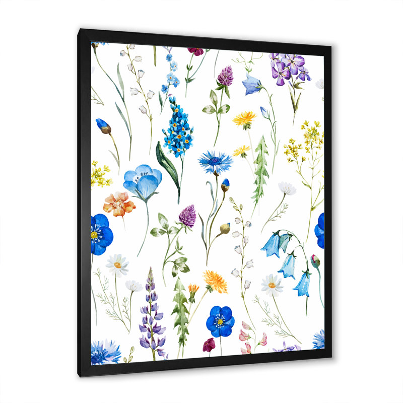 Fleurs bleues sauvages - Peinture sur toile, Toile encadrée noire, H 32 po x l 16 po x P 1,5 po